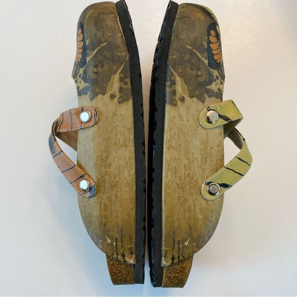 Calceo Butterfly Neutral Tan Clogs Shoe Size 38 7.5 Slip On Handmade Unique Rare - Picture 5 of 10